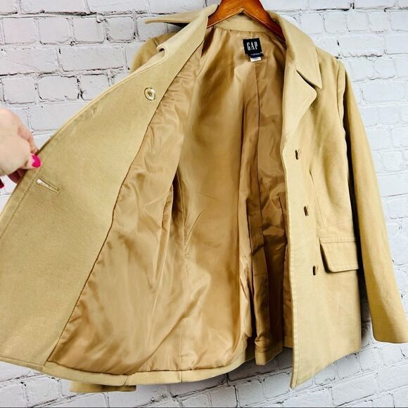 Y2K Gap Classic Tan Academia Blazer Double Breast Notch Collar Lined Jacket - Picture 12 of 14